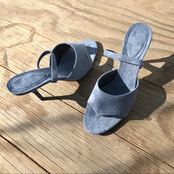 NWT baby blue suede genuine leather slingback kitty heels toe thong 3 1/4” heels - Picture 4 of 9